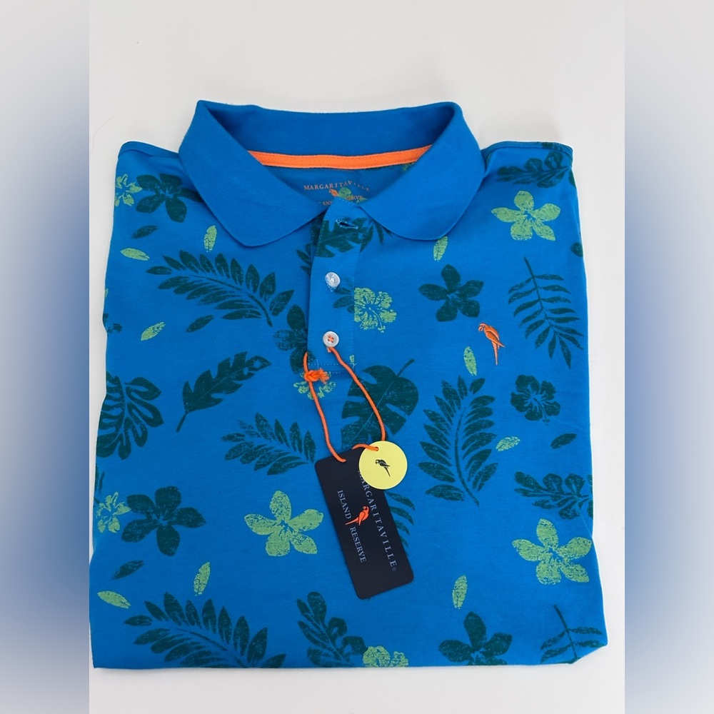 Margaritaville Island Reserve Tropical Men’s Blue Polo Shirt NWT